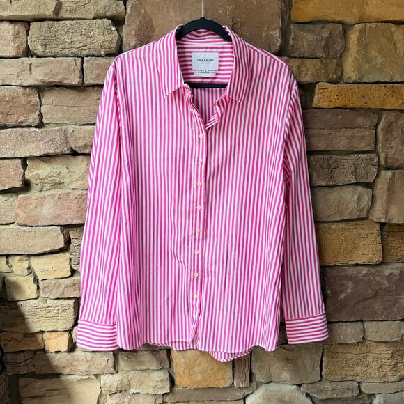 NEW THE SHIRT Rochelle Behrens THE BOYFRIEND XL Button Up Striped Pink White - Picture 4 of 12